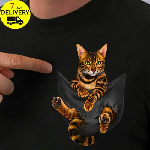 

Bengal Cat Inside Pocket T Shirt Bengal Cat Lovers T Shirt Black Size S-3XL Men Women Unisex Fashion tshirt Free Shipping