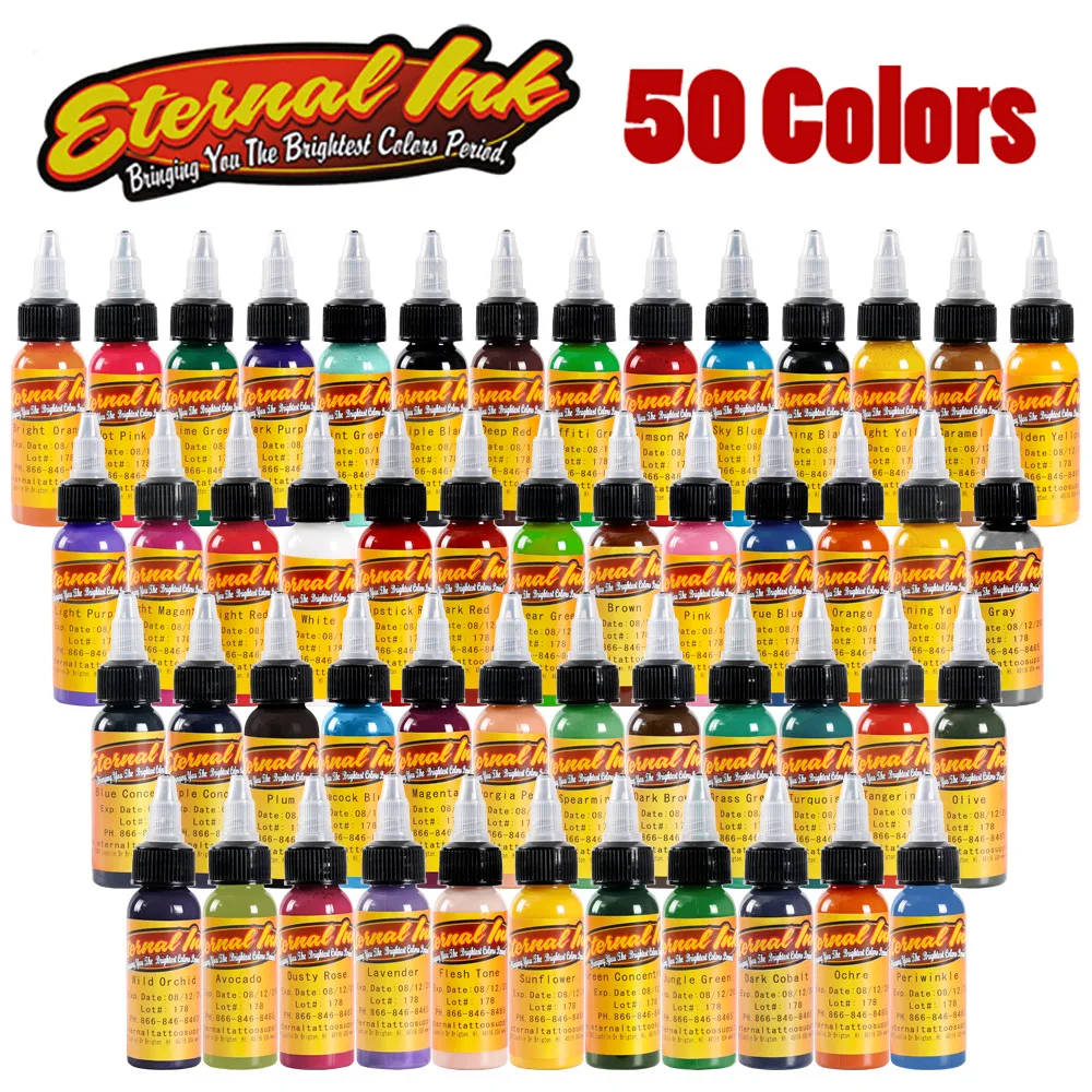 50 шт. набор чернил для татуировки 1 унции 30 мл/бутылка пигментные чернила для татуировки набор для тату Макияж Красота кожа тело искусство Перманентный макияж инструменты