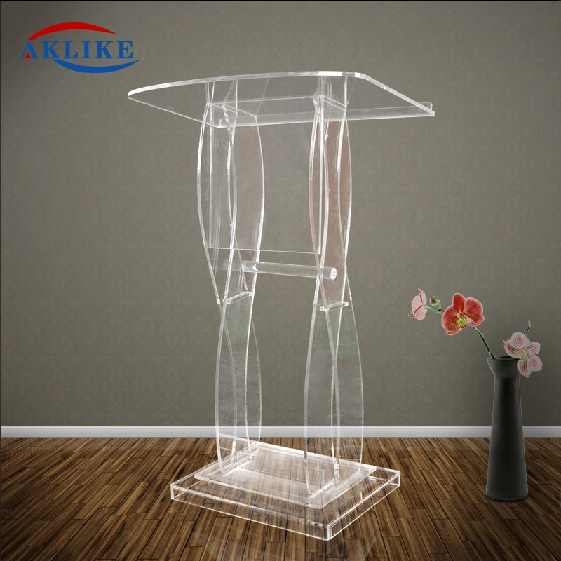 AKLIKE S-Shaped Curved Pulpit New Acrylic Transparent Lectern With Led Lighting Attractive Podium