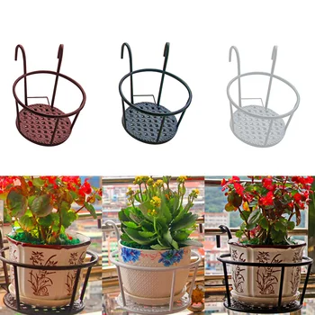 

Home Office Balcony Railing Hanging Type Durable Iron Structure Scratch Proof Flower Rack With Double Hooks Garden Storage Stand