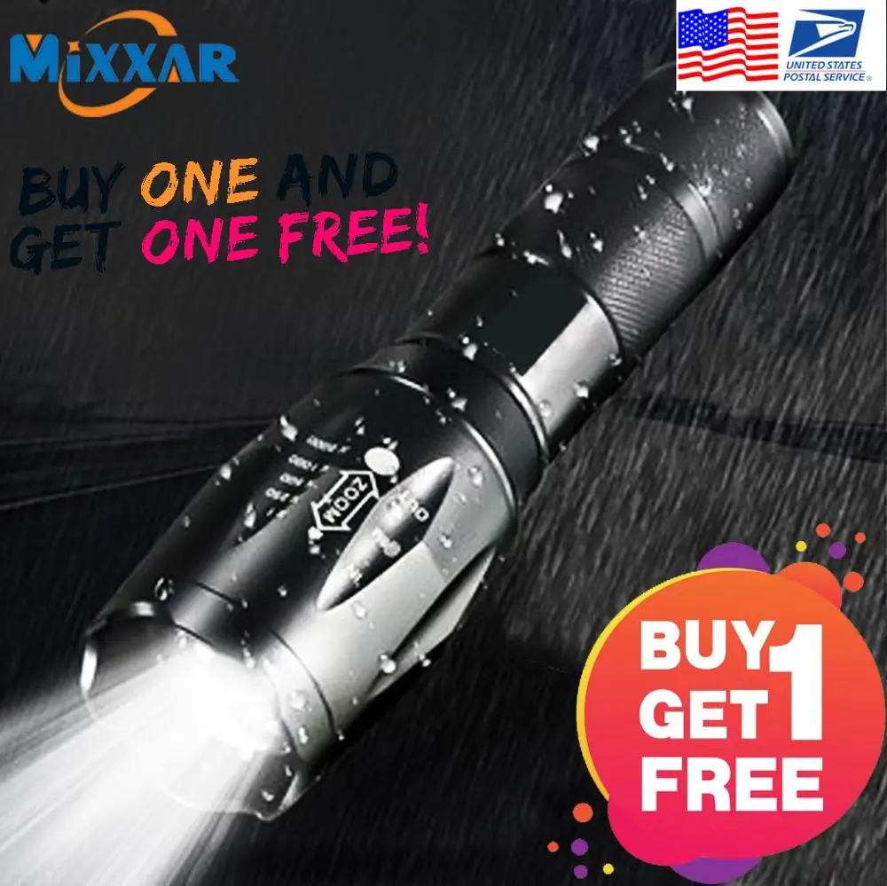 EZK20 Dropshipping LED Flashlight Super Bright Tactical 5 Mode Flashlight T6 LED Zoomable Torch Lamp Light(BUY 1 GET 1 FREE)|LED Flashlights| - AliExpress