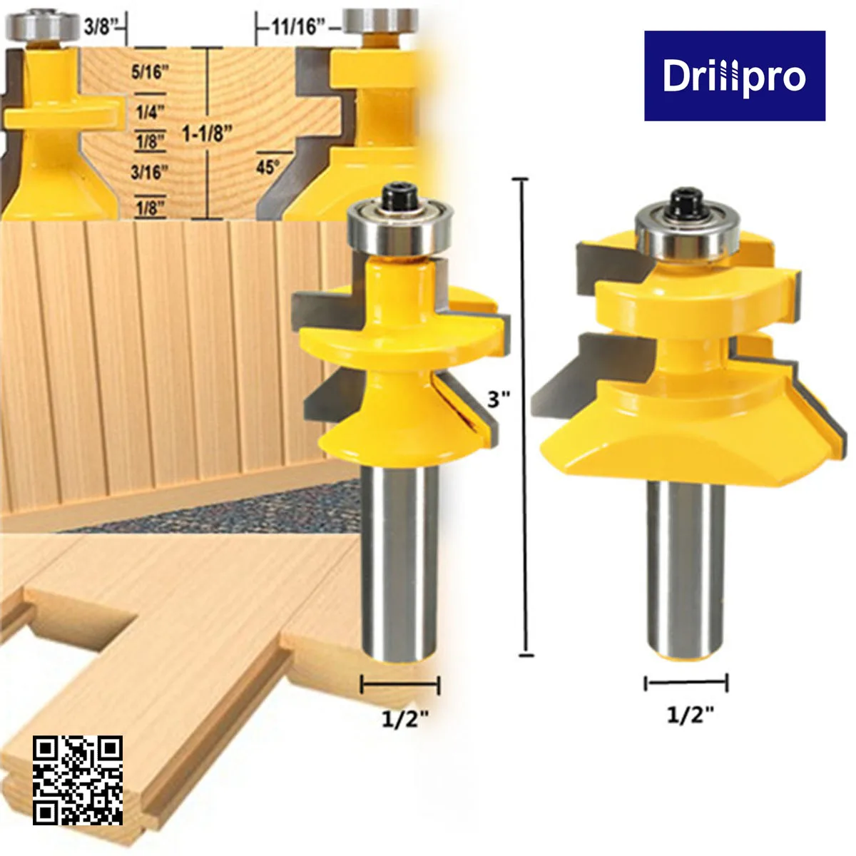 2 шт Drillpro 1/" X 3" совпадающий Язык и паз v-образная 45 градусов фреза Набор фрез твердое закалённое стальное