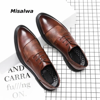 

Misalwa Leather Mens Casual Shoes Oxford Lace up Business Wedding Dress Shoes Man Tide Big Size 38-46 Dropshipping Thick Sole
