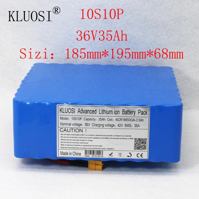 

KLUOSI 36V Battery 10S10P 35Ah for NCR18650GA with 35A Balance BMS 42V Li-Ion Battery Pack Ebike Electric Bicycle Motor Scooter