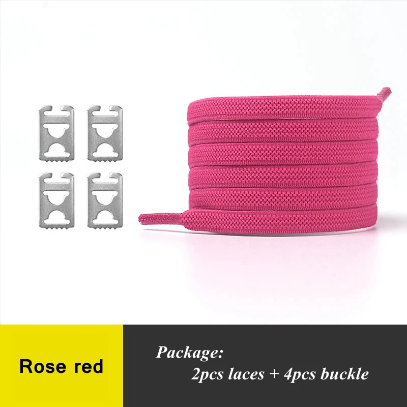 Rose red 1 пара эластичных шнурков без завязок для детей и взрослых, быстросохнущие шнурки на плоской резиновой подошве, кроссовки, шнурки для бега, 24 цвета - Цвет: Rose red