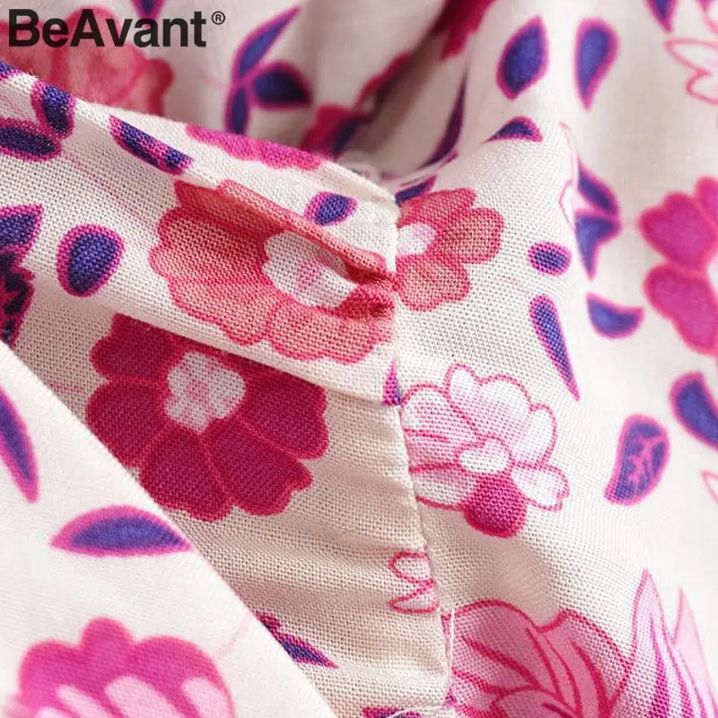 BeAvant Holiday Lace Up Women Long Dress Summer Floral Short Sleeve Boho Maxi Dress Casual Female Vintage Dress Vestidos