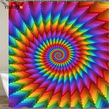 

Bathroom decoration waterproof shower curtain 3D real color geometric printing polyester home decoration curtain with hook