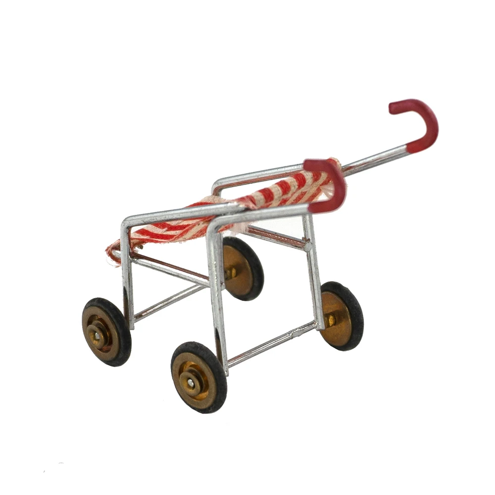 1/12 Dollhouse Miniature Accessories Mini Metal Baby Carriage Simulation Pushcart Model Toys for Doll House Decoration 4