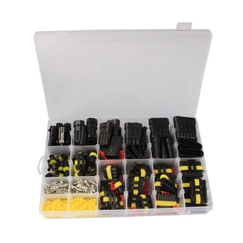 

43Set Car Waterproof Electrical Connector Plug Terminals Heat Shrink 1/2/3/4/5/6 Pin Way with Fuses Clear Box (708Pcs)