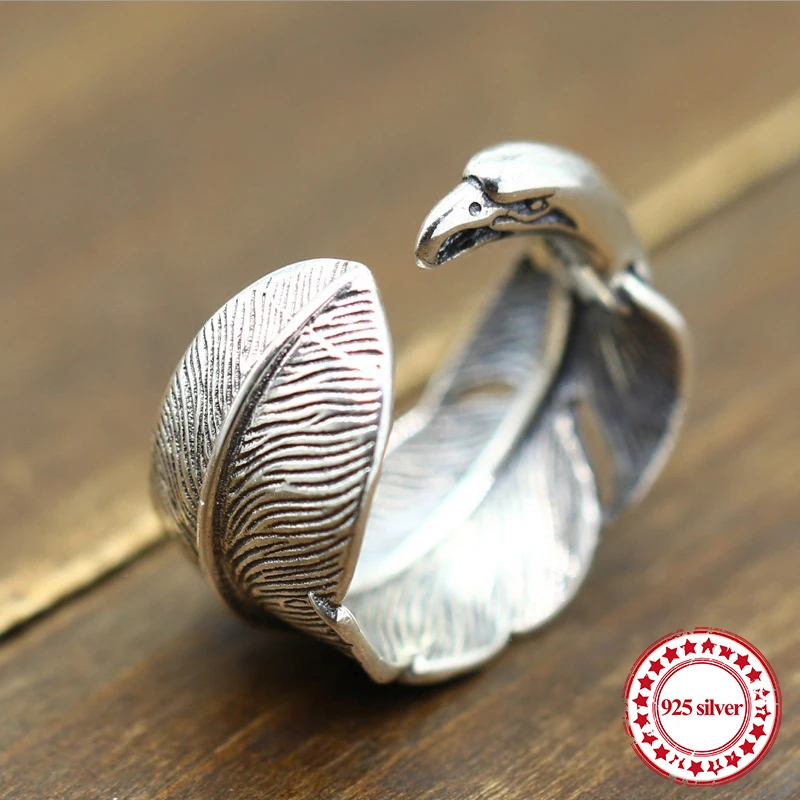 

S925 sterling silver open-loop personality classic fashion eagle feathers vintage high-end send lover jewelry gifts