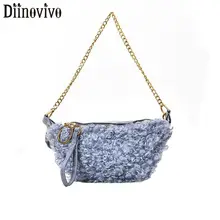 DIINOVIVO Wool Ladies Shoulder Handbags Casual Small Bags For Women Fashion Chest Bag Female Chain Handbags Clutch WHDV1328
