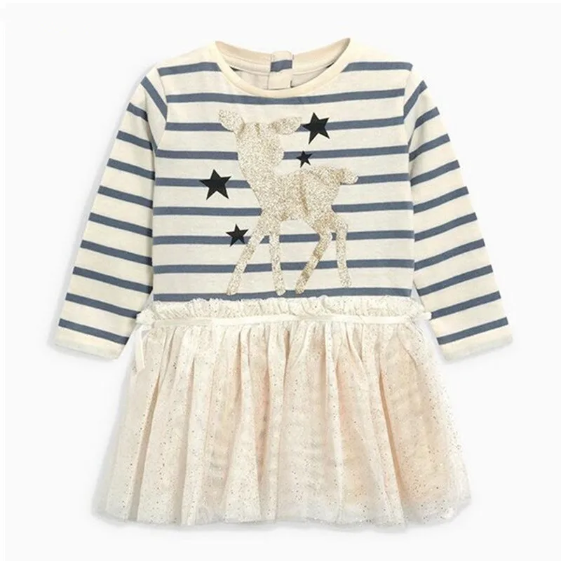 Jumping Meters Kids Dresses For Girls Long Sleeve Cartoon Print Dress New Year Costume Princess Christmas Clothes vestidos | Детская