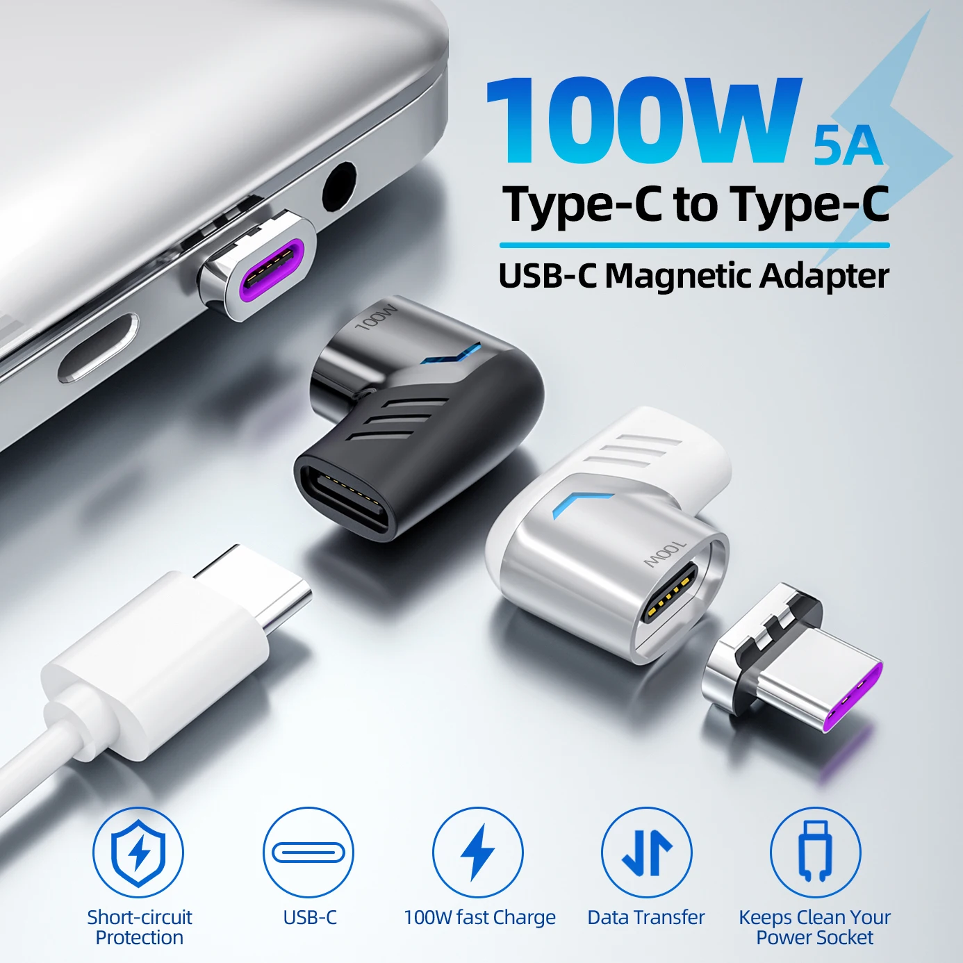 ANMONE 100W Usb C à Type C adaptateur magnétique charge rapide Usb Type C convertisseur d'aimant câble magnétique Angle droit connecteur Usbc ► Photo 2/6