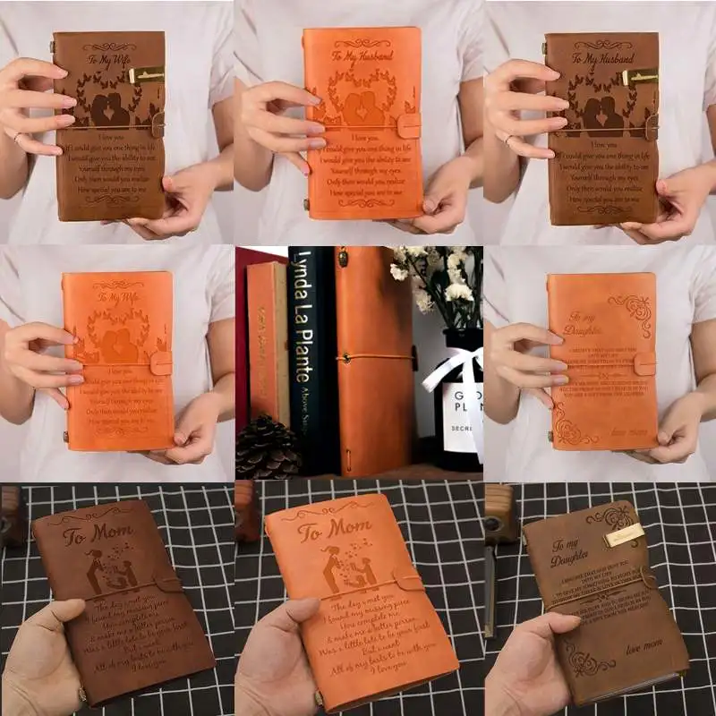 

20x12cm Vintage Leather Back Sketch Book Handmade Journal Notebook Diary Hand Account To My Wife&Mom&Husband&Daughter