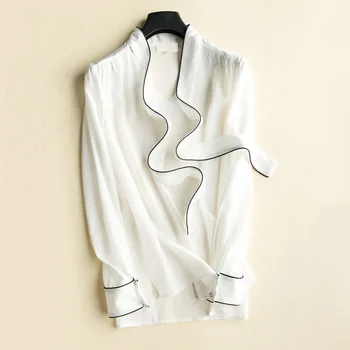 

Paragraphs 2020 autumn silk loose long-sleeved shirt female ribbon mulberry silk bowknot coat sweet leisure T-shirt