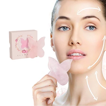 

Natural Pink Crystal Butterfly Guache Scraper Scraping Plate With Gift Box Face Gua Sha Massager Antiaging Health Care
