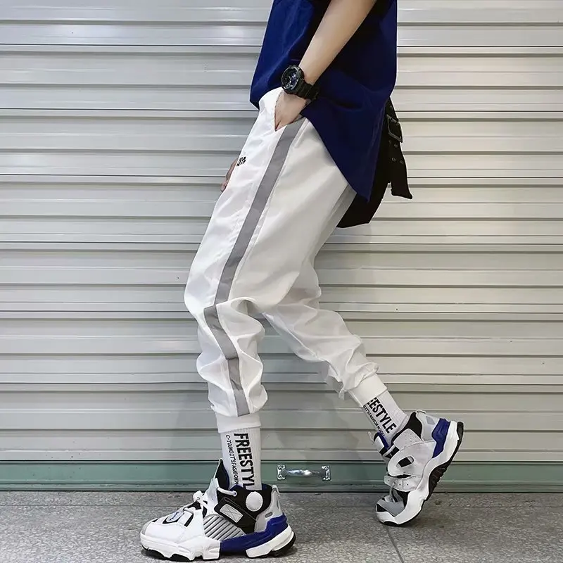 

Harem Elastic Waist Casual Male Trousers Men's Side Band Track Pants Hip Hop Skinny Sweatpants Jogger Pants