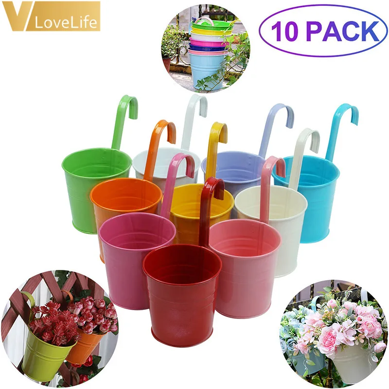 

10pcs Hanging Flower Pots Metal Flower Pots Buckets Iron Planter Flower pot with hook Garden accessories plant hanger Home Decor