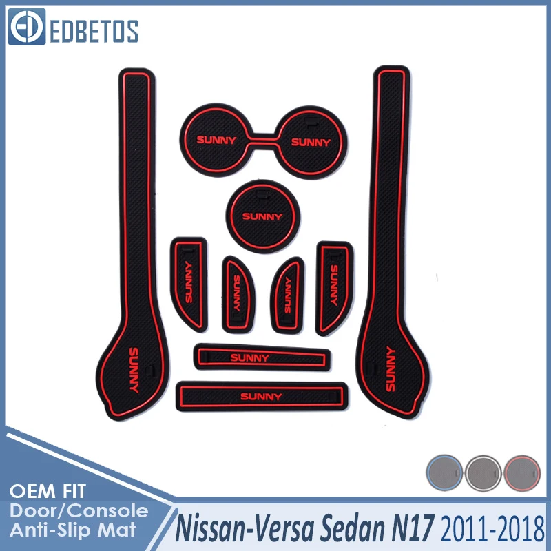 Противогрязный коврик для Nissan Versa Sedan N17 Almera Sunny Latio 2011- аксессуары для двери паз слот для ворот Противоскользящий коврик - Название цвета: Sunny Red
