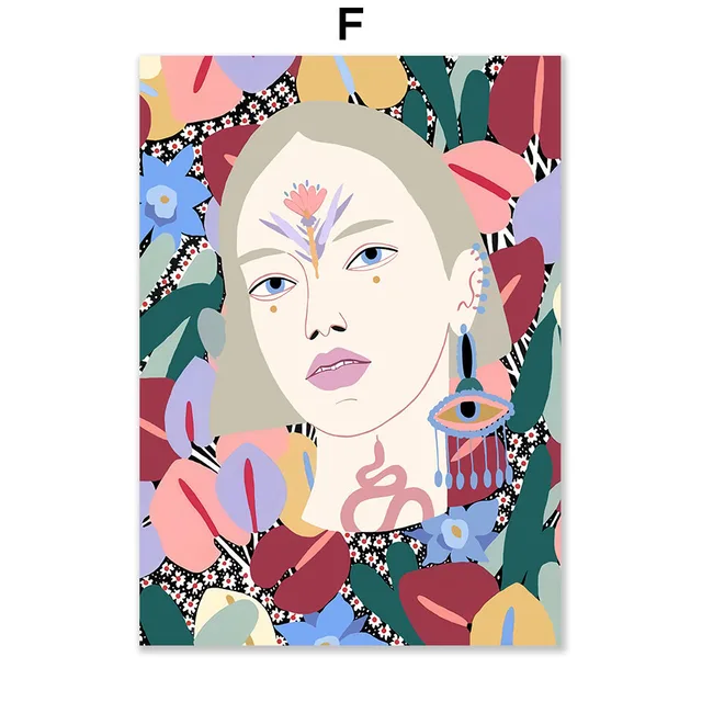 Abstract Dazzling Girl Lady boho Wall Art Canvas Painting Nordic Posters And Prints Wall Pictures For Living Room Salon Decor F