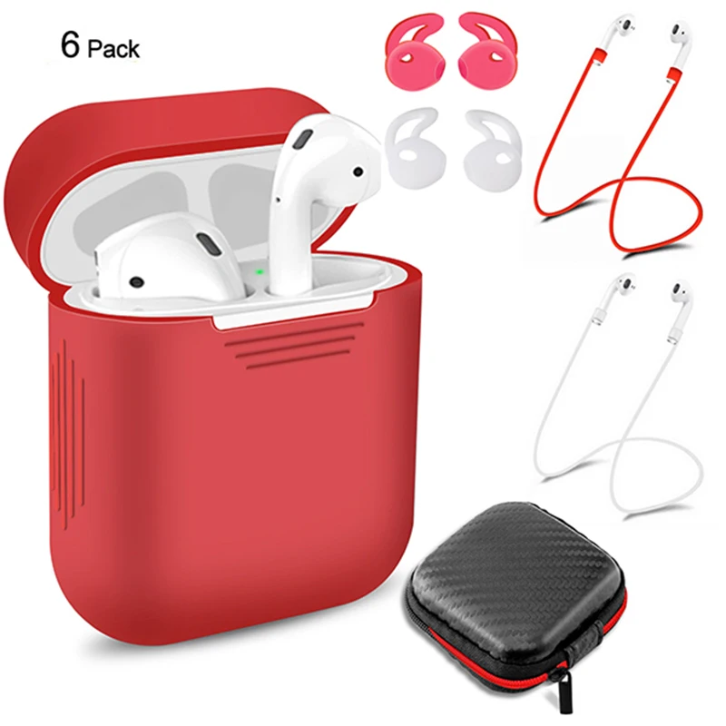 

6 Pcs/Set Silicone Protective Cover & Receiving box & Anti Lost Strap & Ear Cover Hooks for Apple AirPods Case