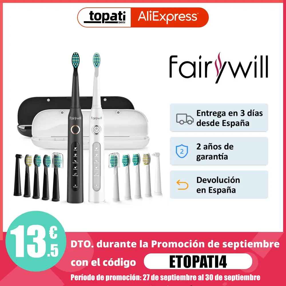 Fairywill Fw 507 Sonic Electric Toothbrush 5 Modes Usb Charger Tooth Brushes Replacement Timer Sonic Toothbrush 10 Brush Heads Bachao Pk