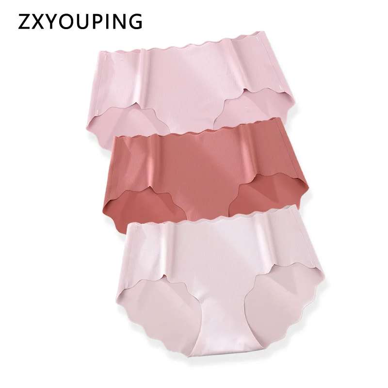 3Pcs Sexy Ruffles Panties Women Soft Seamless Briefs Ice Silk Breathable Underwear Ultra Thin Intimates Lingerie Solid M-XL New