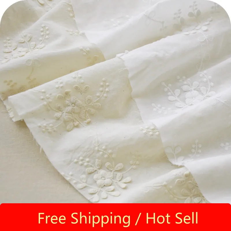 Хлопок 3D вышитое цветочное кружево ткань занавеска ткань юбка ширина 130 см домашний DIY аксессуары бежевый белый
