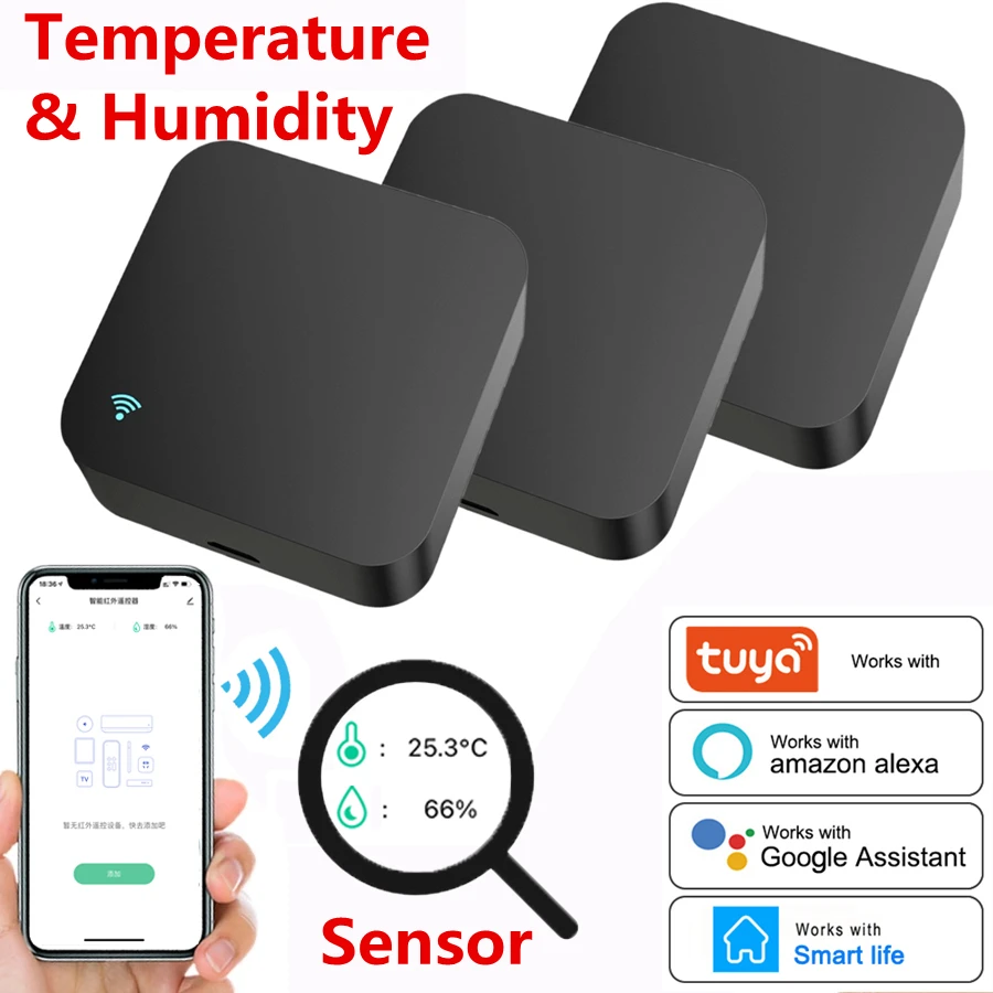 Sensor de temperatura y humedad con WIFI y Control remoto por infrarrojos, automatización de hogar inteligente, Tuya, Alexa y Google Home