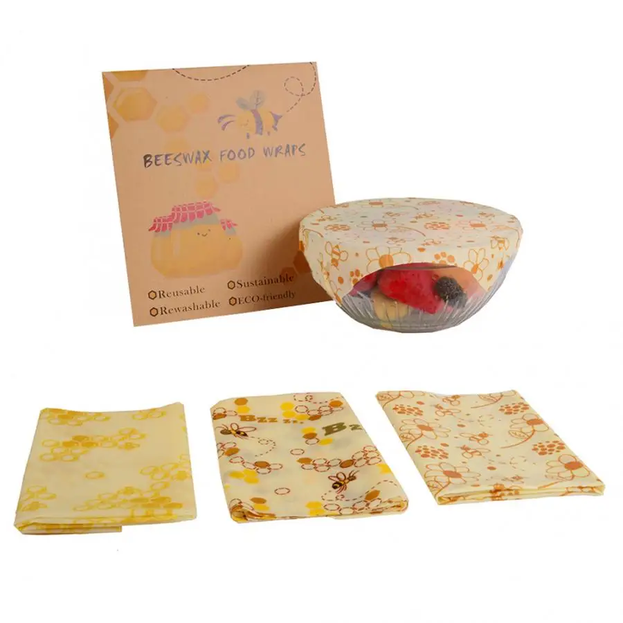 

3PCS Foldable Beeswax Food Wraps Covers Reusable Eco-Friendly Wash Wrap Cloth Paper heated food containers Kitchen Organizer