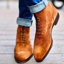 

Fashion Faux Suede Men Shoes Low Heel Lace Up High Top Classic Boots أحذية الرجال мужские сапоги Bottes Pour Hommes AQ490