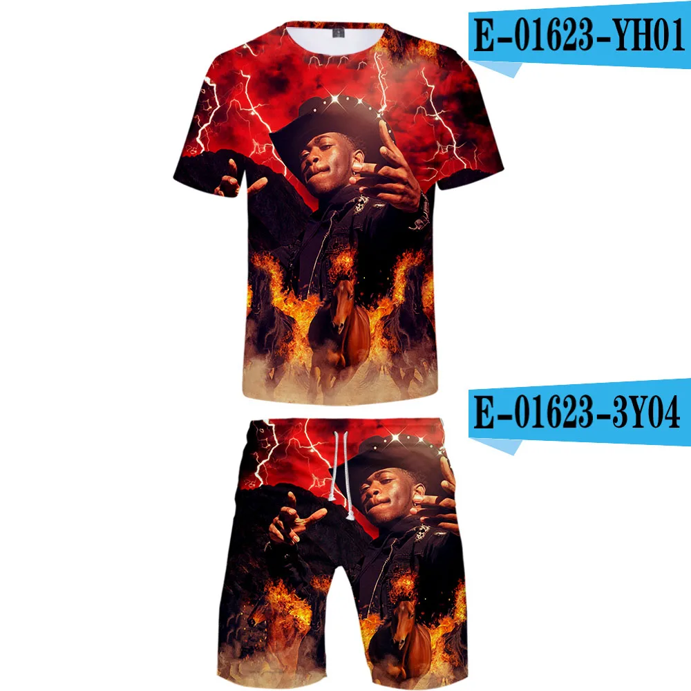 Lil Nas X Harajuku New 3D Casual Cool Man 2 Set Summer Popular Hip Hop Fashion High Street Tshirt Shirt+Short Pants Sets - Цвет: 3D