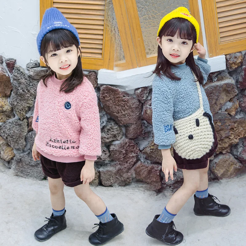 

Kids' Sweater 2019 Autumn And Winter New Style Girls Smiley Wool Sweater Coat Small CHILDREN'S Tops