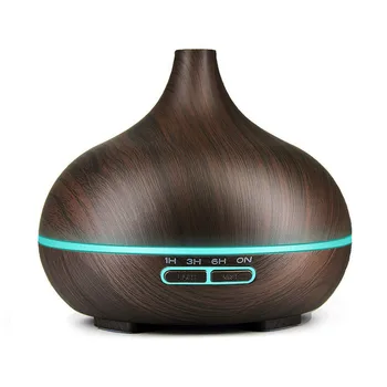 

400ml Air Humidifier Essential Oil Diffuser With Wood Grain 7 Color Changing LED Light For Bedroom Living Room Office