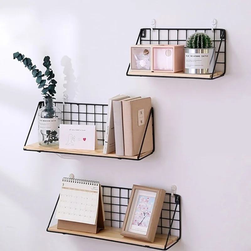 

Wooden&Iron Wall Mounted Shelf Holder Storage Rack Organizer Home/Office