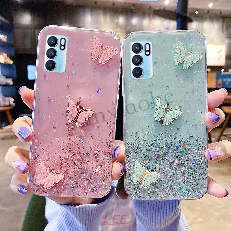 Phone case OPPO Reno6 4G 5G butterfly Soft Transparent Bling