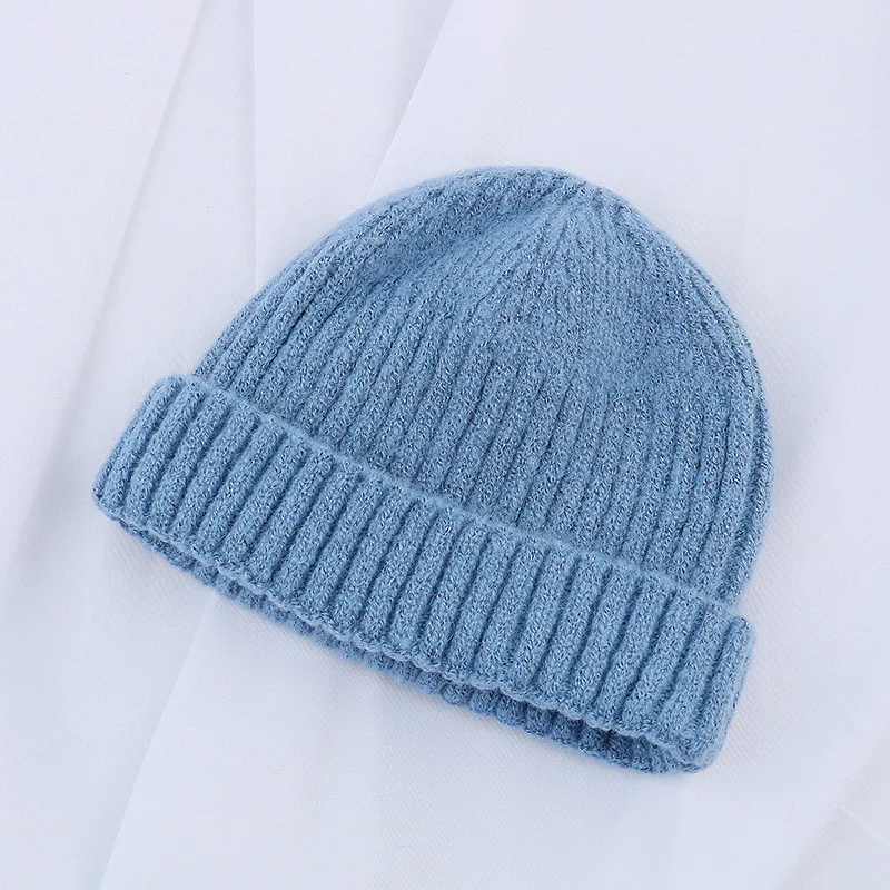 Light blue Мужская вязаная шапка бини Skullcap, теплые вязаные шапки, настоящая Повседневная кепка без рукавов в стиле ретро, темно-синие стильные шапочки, кепка ярких цветов - Цвет: Light blue