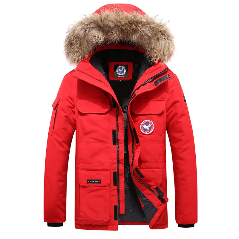 Hot Selling Winter New Style Men Hooded Thick Warm Medium-length Cotton-padded Clothes Fur Collar down Jacket Cotton-padded Clot