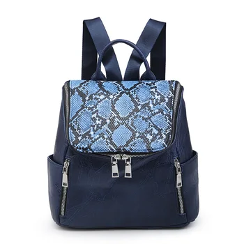 

Hot Sale Quality Leather Women Backpack Girl Snake Pattern Shoulder Bags Female Large Capacity Wild Travel Bag Backpack