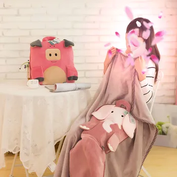 

Flannel Cushion Blanket for AC Room Office Seat Cushion Cartoon Animal Pattern Chair Lumar Pillow 35*40cm(Close)/110*150cm(Open)