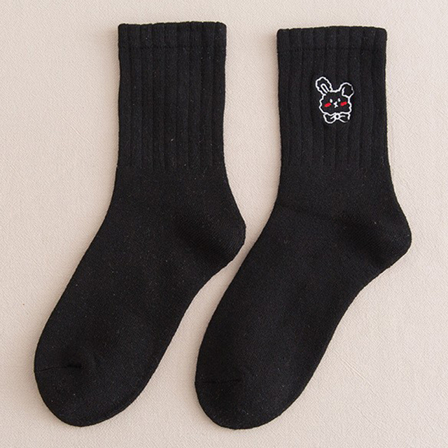 Rabbit Printed Crew Socks Women Lolita Harajuku Thick Winter Warm Floor Plush Socks Japanese Fashion Cartoon Funny Sock