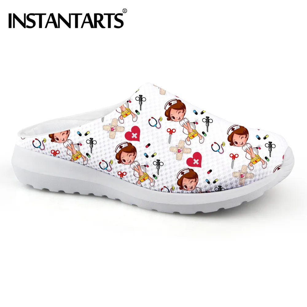 

INSTANTARTS New Nurse Shoes Super Light Slippers Woman Shoes Cartoon Nursing Surgery Print Breathable Home Flats Sandals Mujer