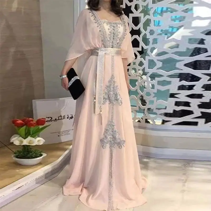 Vestido de noche de tul para mujer, caftán marroquí de Dubái, elegante, Apliques de encaje, Arabia Formal, hecho a medida, Rosa dulce - Bodas y eventos