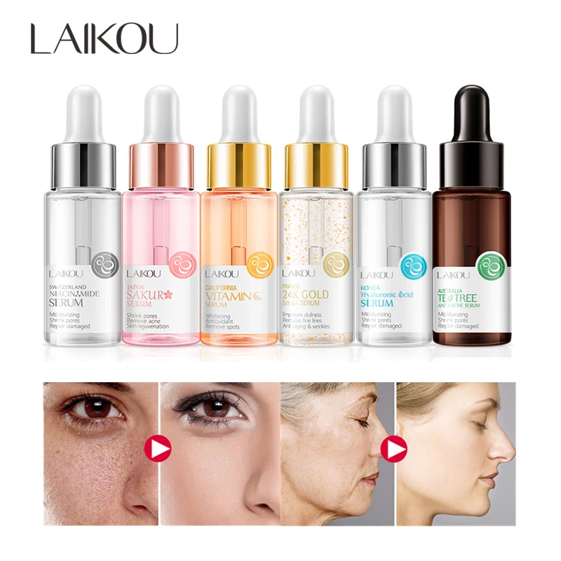 

LAIKOU Face Serum Vitamin C Whitening 24K Gold Snail Essence Japan Sakura Hyaluronic Acid Moisturizing Acne Treatment Skin Care