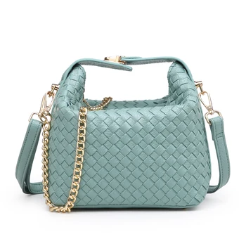 

Fashion New High Quality Woven Leather Shoulder Bag Women Handmade Dumplings Bags Brand Ladies Knitting Cross Body Purse
