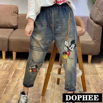 

2020 Spring New Women Retro Embroidered Cartoon Jeans Casual Loose Harem Pants Female Elastic Waist Ankle Trousers Mom