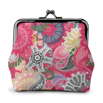 

WHEREISART Floral Pattern Boho Leather Coin Purse Lady's Key Purse Handbag Wallet Women Clutch Casual Print Vintage Retro Bags