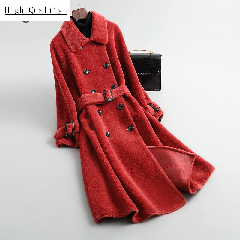 

Thick Warm Winter Jacket for Women Clothes 2020 100% Real Fur Coat + Belt Korean Ladies Sheep Shearing Long Coats KL1908