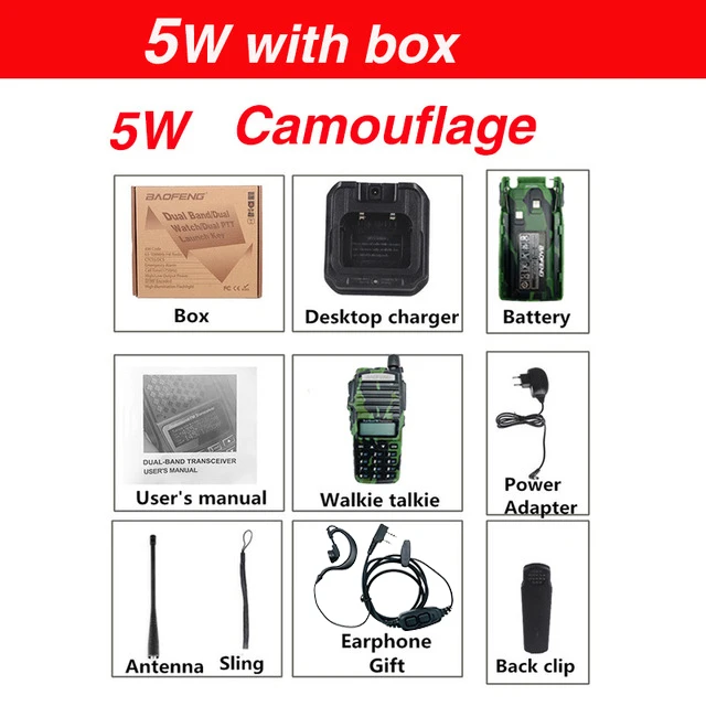 Cam 5W with box Высокая 8 Вт Baofeng UV-82 рация uv-82hp охота портативный CB Ham радио 10 км двухдиапазонный СВЧ/УВЧ-трансивер UV82 двухстороннее радио - Цвет: Cam 5W with box