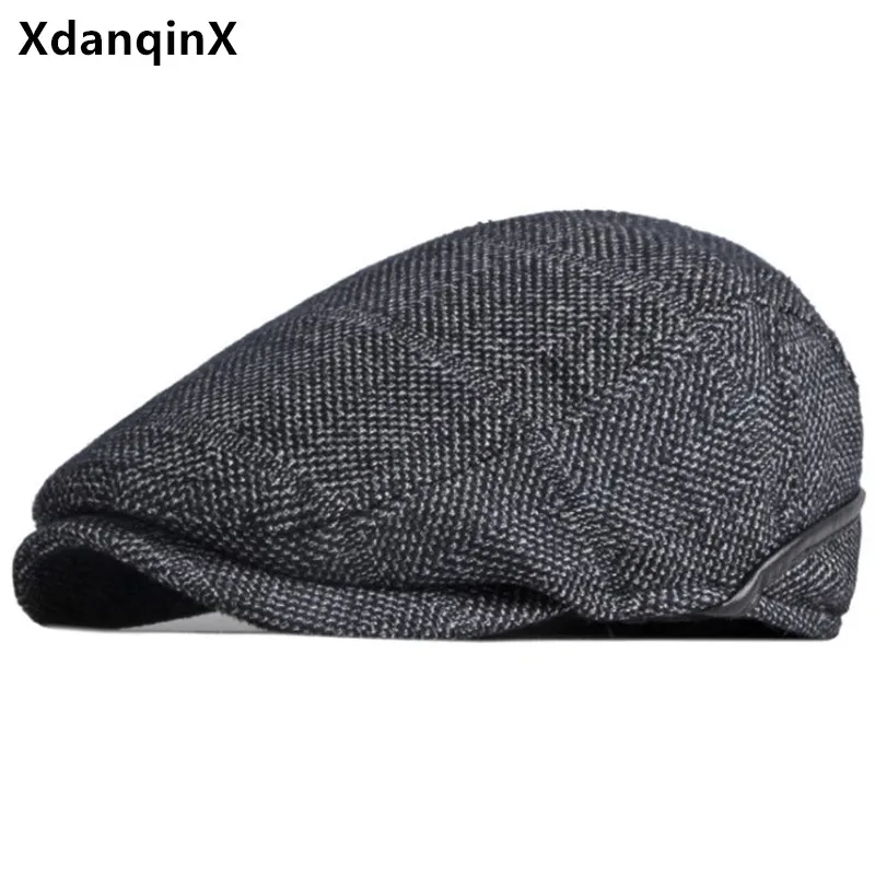 

XdanqinX Winter Men's Warm Earmuffs Hat Retro Berets British Fashion Vintage Casual Sports Caps Snapback Cap Male Bone Dad's Cap